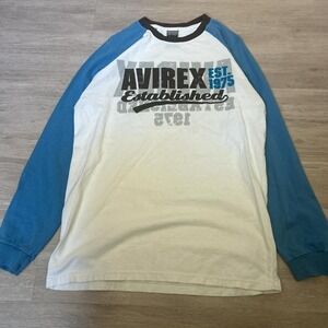 Y2K Avirex White & Blue Long Sleeve Shirt Mens L/XL